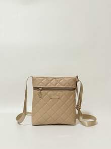 Túi đeo chéo họa tiết hình thoi chần bông thời trang dành cho nữ, Túi đeo vai đa năng màu trơn, Dây đeo có thể điều chỉnh, Nhẹ và tiện dụng cho thường ngày và du lịch - Màu be - Xem 1