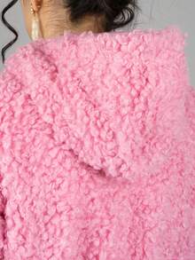Chamarra corta para mujer de moda peluche teddy con capucha unicolor para uso casual en temporada invierno - Rosa - Ver 8