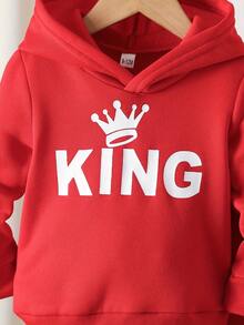 0-3 Years Old Baby Boy Autumn/Winter Hooded Sweatshirt Set, Letter Print Casual 2 Pieces Outfit, Boys Outdoor Sports Wear - Red - View 7