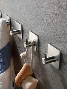 4 piezas Ganchos de pared de acero inoxidable modernos y autoadhesivos - Diseño elegante para la cocina, el baño y la organización del hogar - Resistente a la oxidación, fácil de instalar y mantener, ganchos para el baño