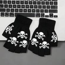 Decorative Warm Gloves Autumn Winter Fingerless Knitted Gloves Fashion Skull Hand Pattern Gloves PQSV - D - 查看 12