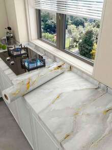 1 Roll Marble Pattern Self-Adhesive Wallpaper, Waterproof Beige Marble Texture, Suitable For Desktops, Offices, Kitchens - Multicolor - View 6