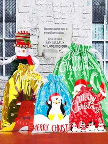 12/6/1pc-Christmas Drawstring Gift Bags, Christmas Present Packaging, Christmas Party Favor Bags, Christmas Gift Wrapping, Christmas Tote Bags,6 Patterns Gift Packing Bag,Santa Claus, Christmas Tree, Snowman Pattern Random Patterns And Sizes Perfect For Holiday Decorations, Christmas Gift Bags, Random Patterns And Sizes There Is A Surprise Extra Large Size In The Random Style