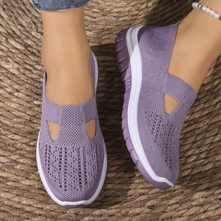 女士透气网眼休闲鞋，柔软轻便，完美的日常伴侣 - 紫色 - 查看 1