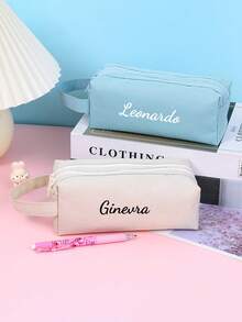 1pc Customized Double Zipper Pencil Case, Customizable Letters And Numbers, Polyester Material, Nylon Zipper, Large Capacity, Portable Pencil Box, Suitable For School And Office, Creative Gift For Thanksgiving, Christmas, Birthday, Halloween, Back To School, Pencil Case,Christmas Gift Supplies - Multicolor - View 3