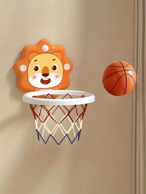 1 Set Juego de Baloncesto de Animales de Dibujos Animados para Niños, Juguete de Baloncesto Deportivo que Incluye Minibalón de Baloncesto y Bomba de Aire Montada en la Pared. Este es un Juguete Deportivo para Interiores y Exteriores, Juguete de Pelota Interactivo Adecuado para Niños y Niñas de 3+ Años, Aro de Baloncesto Plegable para Deportes de Tiro en Interiores y Exteriores