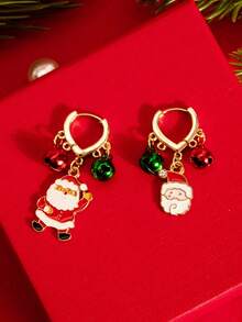 A Pair Of Elegant Heart-Shaped Christmas Bells, Christmas Trees, Santa Claus Pendants Earrings, Fashionable Women's Jewelry, Essential Accessories For Christmas Parties, Gifts For Friends