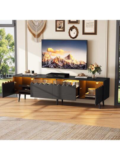Sairedel Lowboard 176*38*45 Cm Support Legs TV Cabinet Drawers Cabinets Sturdy St Up To 75 Inches Moderne Living Room Furniture In Zwart view 5