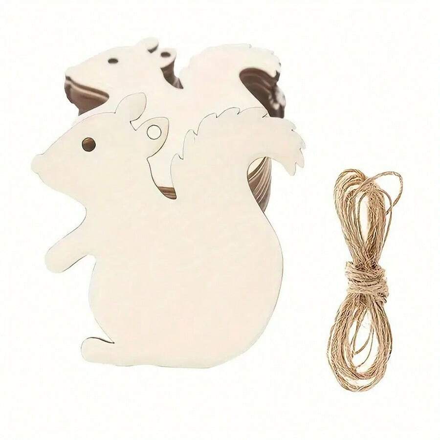 Étiquette en bois de couleur bois naturel en forme d'écureuil, pendentif en tranche de bois peint à la main, décoration d'arbre de Noël pour les fêtes, étiquette cadeau, ornement suspendu en bois fait main - A - Voir 1