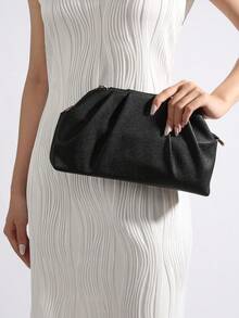 Portefeuille zippé rétro vintage en grain de litchi, couleur unie, grande capacité, élégant sac en PU pour femme, idéal pour un mariage, une fête, un bal ou un dîner.