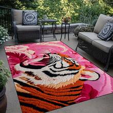 1pc Retro Tiger And Pink Roses Area Rugs For Living Room, Floor Carpet For Bedroom, Carpets Home Decor Rugs, Homestay Hotel, Non-Slip Machine Washable Carpet, Home Decor Room Decor - Style 1 - View 1