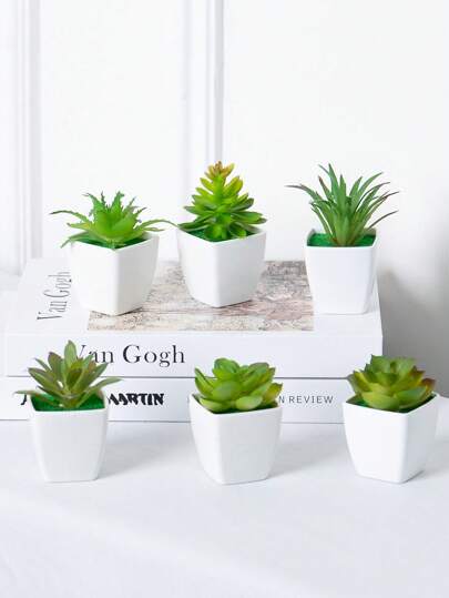 Conjunto de 6 mini vasos de suculentas artificiais, combinação de mini plantas simuladas, decoração de mesa de escritório em estilo nórdico, adequada para decoração de mesa de casa, mesas, salas de estar, banheiros, festas de casamento, decoração de centro de mesa de jantar, decoração de planta verde para peitoril de janela, decoração de prateleira