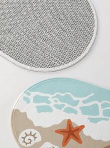 1 pièce Tapis de bain avec élément océanique, tapis de sol, matériau en polaire moelleux, design mignon de plage et de coquillages, style décontracté confortable, lavable en machine, convient pour la cuisine, la salle de bain, la salle à manger, le couloir, les fêtes, le Nouvel An, toutes les saisons, le jardin, la maison, la chambre, la décoration de festival