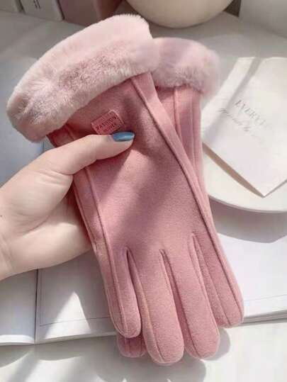 1 Pair Women's Solid Color Fleece Gloves, Touchscreen Capable, Warm Lining, Suitable For Cycling, Commuting, Versatile For Autumn/Winter