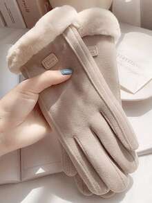 1 Pair Women's Solid Color Fleece Gloves, Touchscreen Capable, Warm Lining, Suitable For Cycling, Commuting, Versatile For Autumn/Winter - Multicolor - View 10