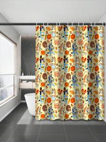 [Holiday Edition] 1/3/4pcs Bluey Family Cosplay Shower Curtain Set, Featuring Christmas Tree, Halloween Turkey Plaid Witch Hat, Bat Prints