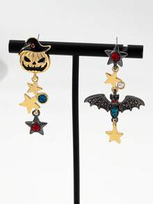 1 Pair Halloween Bat & Pumpkin Dangle Earrings, Women Halloween Accessories Suitable For Funny, Party, Holiday Wear - Multicolor - View 4