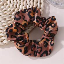 Set de 5 scrunchies de poliéster con estampado de leopardo, lazos elásticos para el cabello, sujetadores de coleta, de temporada, sin daños, para verano, vacaciones, viajes - Mezcla de colores - Ver 2