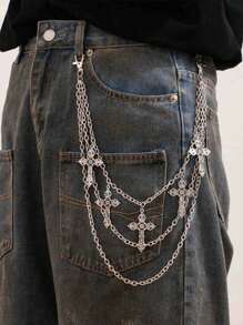 1pc Men's Versatile Fashion Punk Minimalist Cross Pendant Pants Chain, Captivating Hip-Hop Jewelry, Suitable For Pants Decoration In Summer, School, Autumn/Winter, Halloween Costumes, Suitable For Teenagers, Young Men, Casual, Outdoor, Sports, Vacation, Birthday, Gathering, Party Wear. Suitable As A Gift For Father's Day, Valentine's Day, Christmas