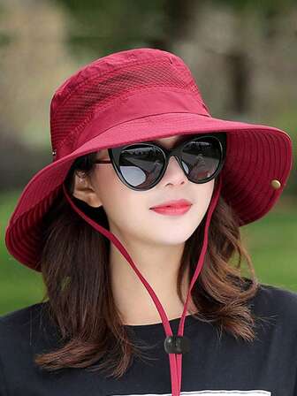 1pc Wide Brim Sun Protection Breathable Windproof Versatile Stylish Bucket Hat, Suitable For Daily Wear