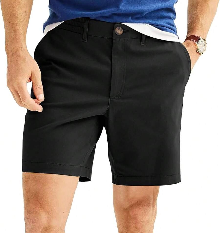 Men's Cotton 5/7 Inseam Shorts Casual Classic Fit Elastic Waistband Summer Twill Chino Golf Dress Short-2025 - màu đen - Xem 1