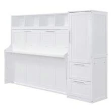 Queen Murphy Bed Wall Bed With Integrated Storage, Shelf, Wardrobe, And Storage Drawers, Multifunction Bed Saving Space For Bedroom, Sturdy And Stable, No Noise, No Box Springs Needed, Perfect For A Good Night's Sleep - White - View 5