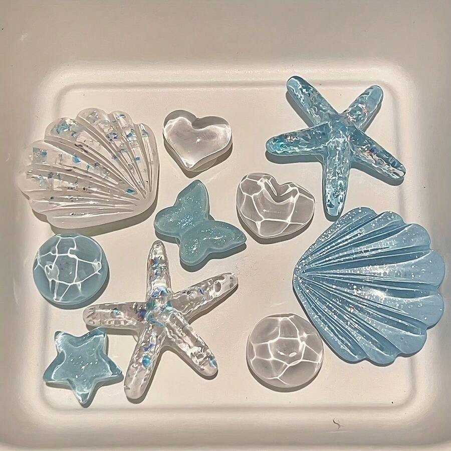10pcs Artificial Starfish Shell Water Ripple Star Summer Beach Style DIY Detachable Shoe Accessories, Perfect Summer Gift - Multicolor - View 1