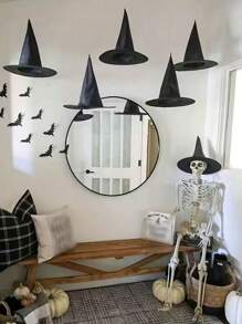 12 قطعة قبعة هالوين سوداء معلقة، إكسسوارات زي قبعة مع حبل من النايلون، قبعة ساحر للاستخدام الداخلي والخارجي، ديكورات هالوين للمنزل والحديقة والشرفة والسقف