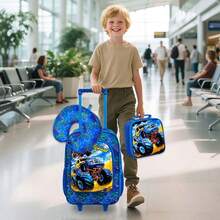 5PCS Kids Suitcase Set For Boys, Car Rolling Luggage With Wheels, Travel Carry On For Children Toddler Elementary - 藍色 - 查看 3