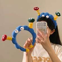 2pcs Cute Big Eyes Headbands Plush Face Washing Headband Fashion Cozy Fuzzy Mushroom Hair Bands For Women Take Photo