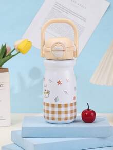 كوب قش جديد بمقبض، كوب عازل من الفولاذ المقاوم للصدأ، زجاجة مياه جميلة وقابلة للحمل للنساء، مناسبة للمدرسة والتخييم والرحلات