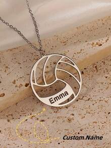 1件可定制排球镂空吊坠项链 - 不锈钢简约运动饰品，女士排球吊坠设计，经久耐用，休闲生日礼物，可定制姓名，女士饰品，定制项链，个性化礼物，送给家人的礼物，运动爱好者配饰，排球运动员胜利奖励，现代美学，精湛工艺，母亲节、斋月、情人节及其他特殊场合的完美礼物 - 彩色 - 查看 3