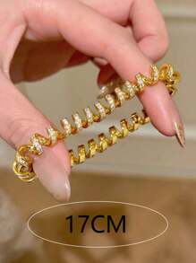 1pc Vintage Inspired Fully Rhinestone Decorated Water Wave Twisted Wire 17cm Bracelet, Luxurious Retro High-End Accessory, Heavy Weight