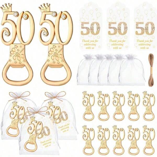 120 قطعة/مجموعة فتاحة زجاجات لحفلة عيد الميلاد ال- 50 ، فتاحات زجاجات ذهبية لحفلة عيد الميلاد ال- 50 ، هدايا شخصية لحفلات الزفاف وأعياد الزواج ، تذكارات للضيوف