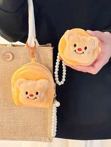 1PC Kawaii Bear Soft Plush Coin Pouch, Wallet With Zipper With Faux Pearl Keychain, Small Bag Change Purse For Women Plush Coin Purse Mini Storage Earphone Bag Cartoon Keychain Student School Bag Pendant Square Cosmetic Pouch With Wrist Strap Sanitary Tampon Storage Bag Christmas Gift Ideas Bag Accessories Lanyards With Id Holder Car Accessories Bag Charms