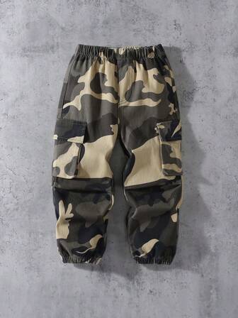 1条装幼儿男童休闲街头风格迷彩工装牛仔裤，秋冬新品