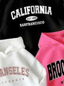 3pcs Toddler Girls' Letter Print Warm Hooded Sweatshirt Set - Multicolor - View 5