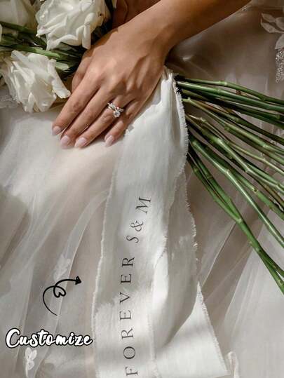 Personalized Wedding Bouquet Ribbon - Custom Name & Date Floral Tapestry For Bridal Showers, Birthdays, Graduations - Durable Polyester Event Decor With Elegant Design, Wedding Gifts For Guests, Celebration Accessory, Sophisticated Style, Highquality Craftsmanship