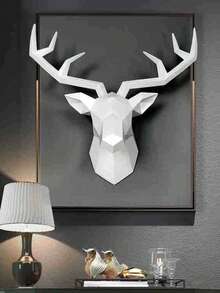 1pc Christmas Wall Decoration, Geometric European Style Fortune Simulation Animal Head Deer Head Wall Decoration, Wall Entrance Pendant Bar Wall Decoration.Perfect Christmas Gift For Lovers, Parents And Friends.