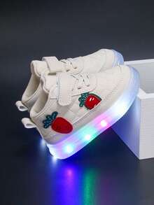 1 Pair PU Toddler Kids LED Light Up Mid-Top Hook And Loop Design Anti-Slip Fashion Cute Classic Student Sports Light Up Shoes, Suitable For Autumn - White - View 3