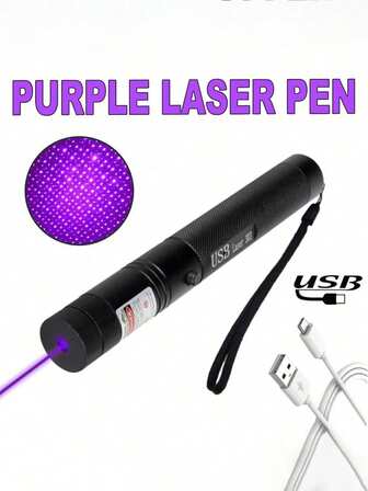 A USB Charging Green/Red/Purple Laser Pen - Ergonomic Grip, Portable Design, Suitable For Demonstration, Outdoor, Office And Classroom Use - Including Wristband Polymer Battery, High-Quality Optical Lens, Simple Pen Shape Design
