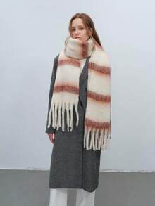 1 szt. damski prosty szalik w kratę z frędzlami, swobodny ocieplacz na szyję z poliestru, odpowiedni na wyjścia, do codziennego dojazdu do pracy jesienią/zimą, damskie szaliki zimowe