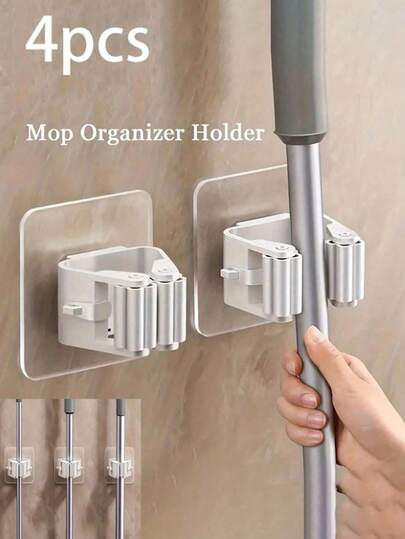 2/4/8 Pcs Hanging Mop Organizer Rack With Clips, Bathroom Mop Holder Hook, No Drilling Required, Plastic Broom Storage Rack, Suitable For Bedroom, Garden, Bathroom, Home, Dorm, Space Saving, Bathroom Accessories, Room Decor