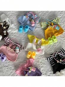 Nuevo set de ropa de muñeca de caja ciega, 17cm Generación 2da/3ra, incluye parte superior, tirantes, zapatos, bolso (los botones de la ropa son aleatorios)