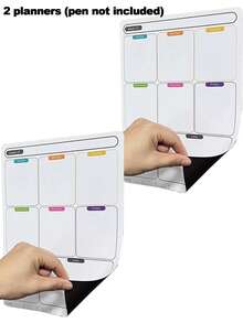 可擦除每周计划本，可擦拭磁性冰箱贴，带可擦除红蓝黑色水彩笔，热擦除白板 - 可重复使用的厨房和餐厅备忘板磁性公告板冰箱贴贴纸白板用于书写提醒每周计划备忘录日历，学校家庭厨房和办公室装饰，日常生活用品完美的返校季礼物