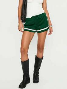 Women's Sleeping Shorts Fashionable Casual Contrast Color Drawstring Pajamas Shorts - 綠色 - 查看 4