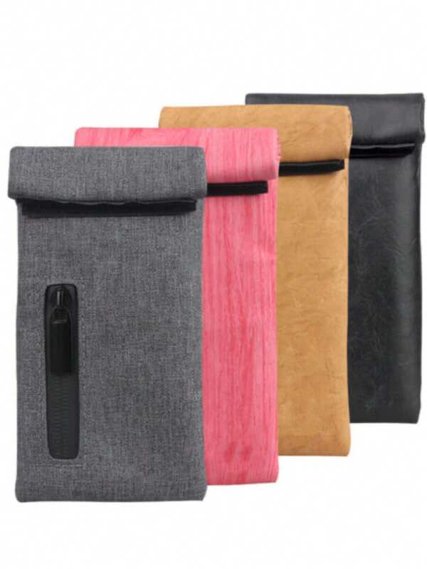 Smell Proof Zipper Pouch, Carbon Lined PU Leather Odor Resistant Bag, No Electricity Needed, Tobacco Accessory
