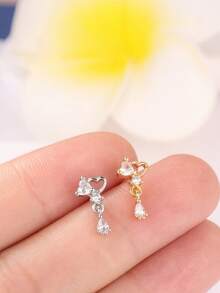 1 Pieza Pendiente de nariz con diseños colgantes de mariposa, corazón y cruz, Anillo de nariz en forma de L, Joyería de piercing de oro/plata para mujeres