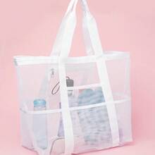 1 件大号网状沙滩包 - 防沙游泳手提包，超大尺寸，适合家庭使用，可折叠轻便泳池船包，带拉链和额外口袋，可放置玩具和度假海滩巡航必需品 - 彩色 - 查看 5