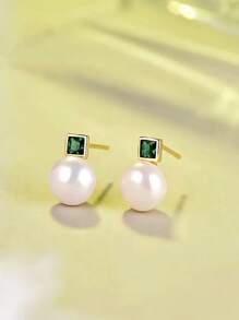 1 par de pendientes de aro con circonita cúbica y perla falsa para mujer, ideales para boda, compromiso, aniversario, fiesta y como regalo de San Valentín